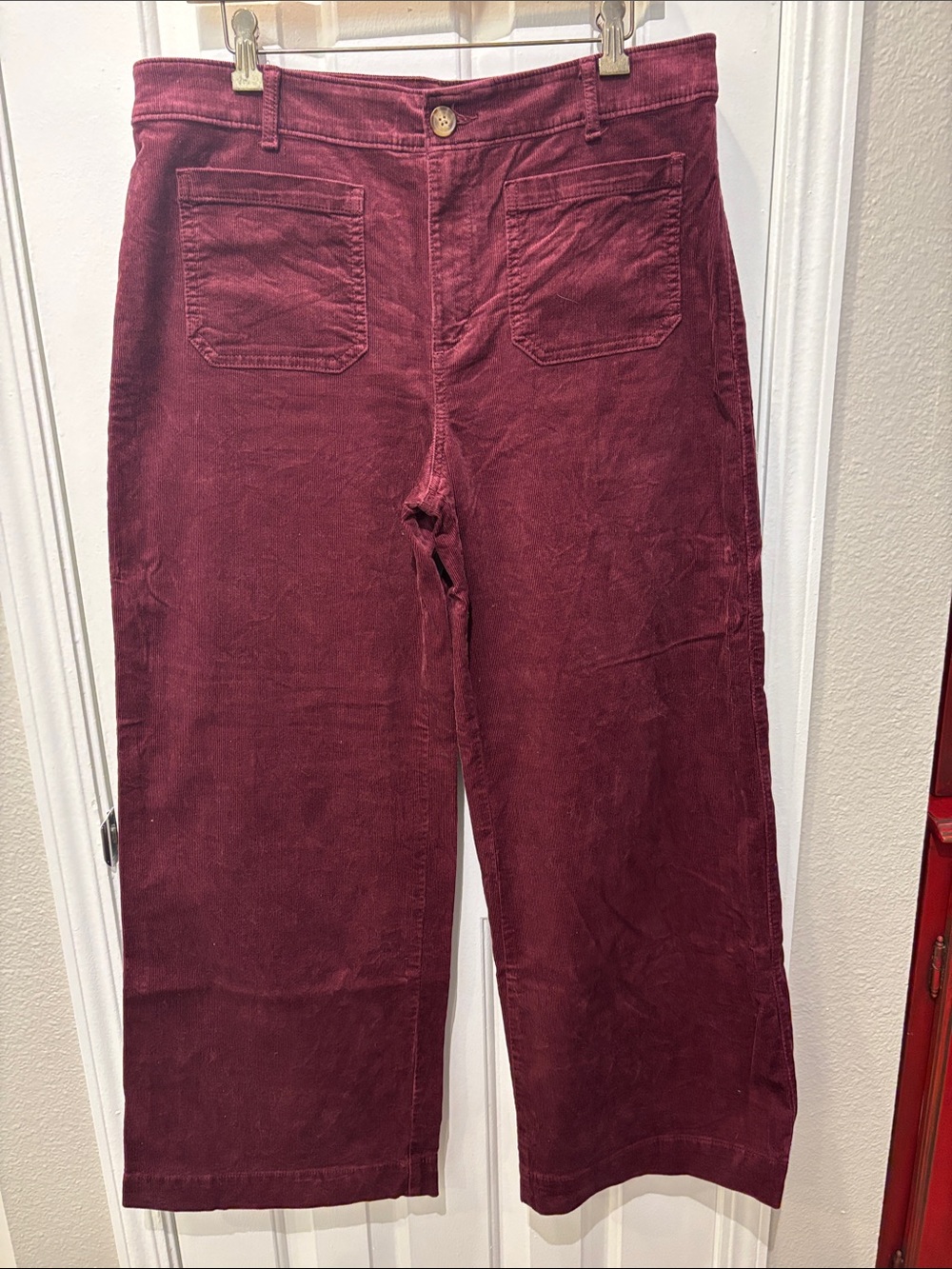 LOFT High-Rise Wide-Leg Corduroy Jeans in Burgundy